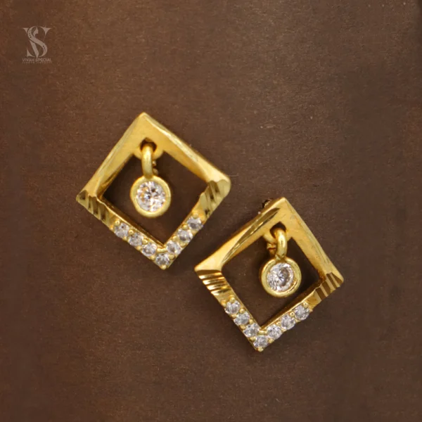 Attractive Square Design White Stone Gold Plated Stud Earrings