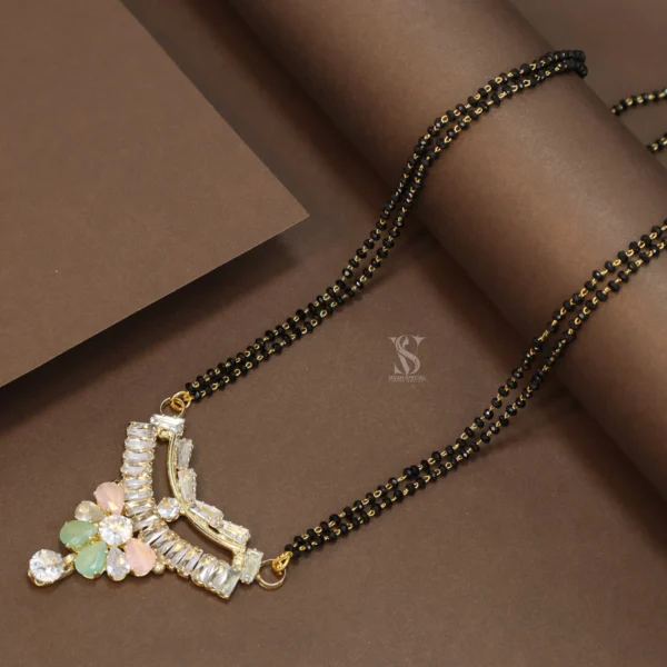 Fashionable Diamond Cut Stone and Black Crystal Beads 30 Inch Mangalsutra - Modern Elegance