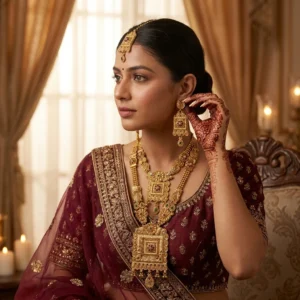 Gold Plated Combo Set Of Necklace Earring & Maangtikka