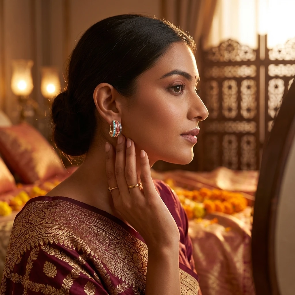 Designer Rose Gold Platd Ad Diamond Studded Fancy Bali Earring