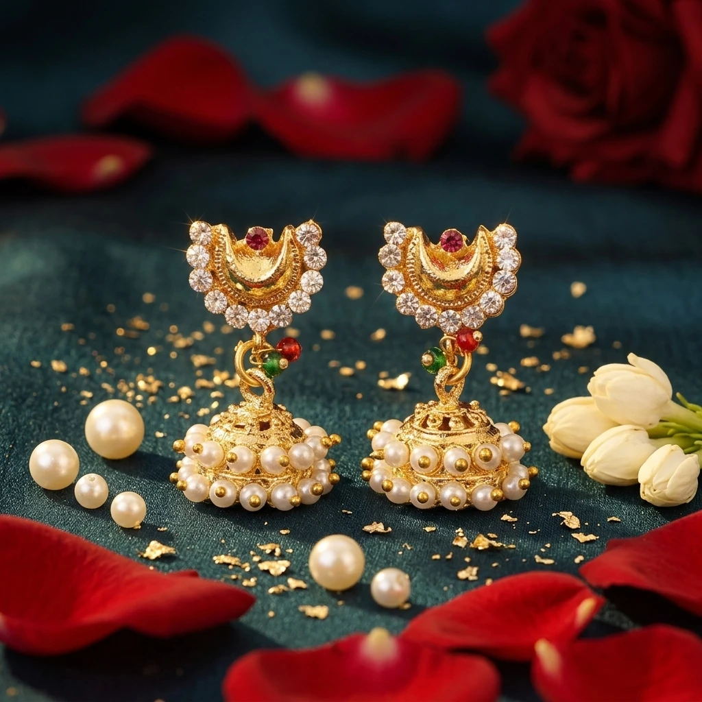 Traditional Maharashtrian Gold Plated Moti Jhumka