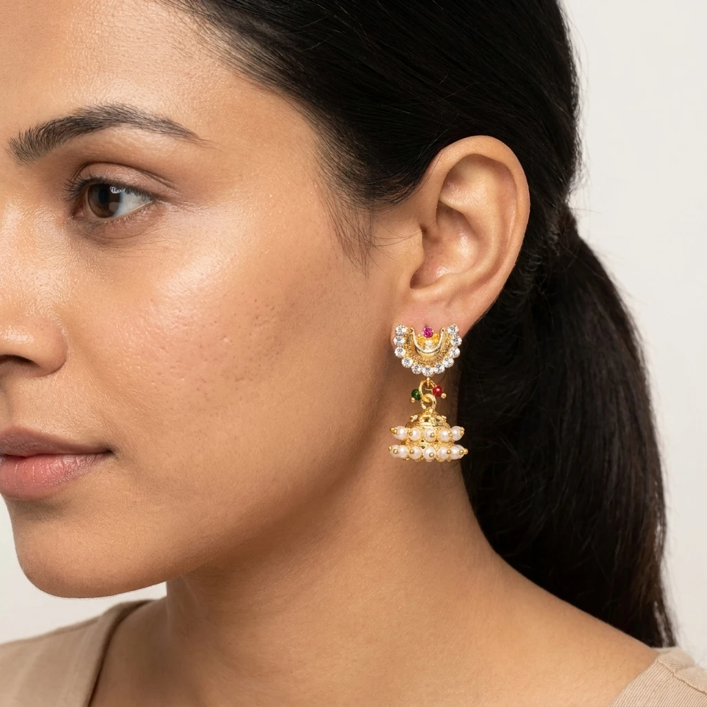 Traditional Maharashtrian Gold Plated Moti Jhumka